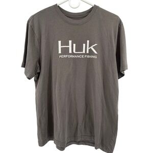 Huk Performance Fishing Gray Graphic T Shirt Mens Size M Wicking Outdoors